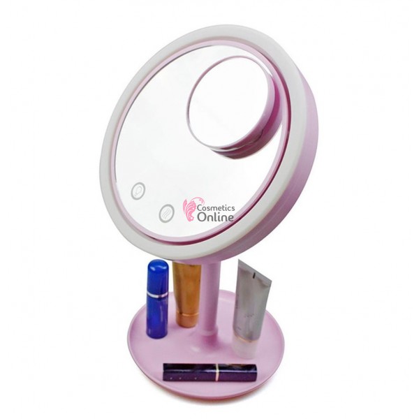 Oglinda cosmetica Breeze Mirror cu 14 led-uri pentru make-up si ventilator + oglinda mica de 5X